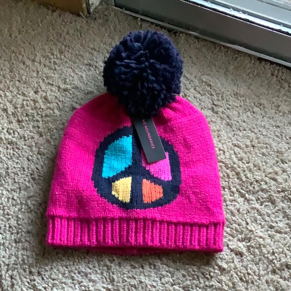Pink peace sign winter hat